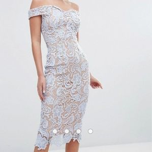 NWT Boohoo Lace Off The Shoulder Midi Pencil Dress
